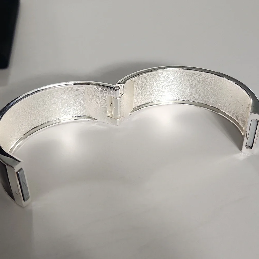 Silver & Deep Red Merlot Enamel Hinge Bangle Bracelet – Modern Statement Cuff - Picture 6 of 8
